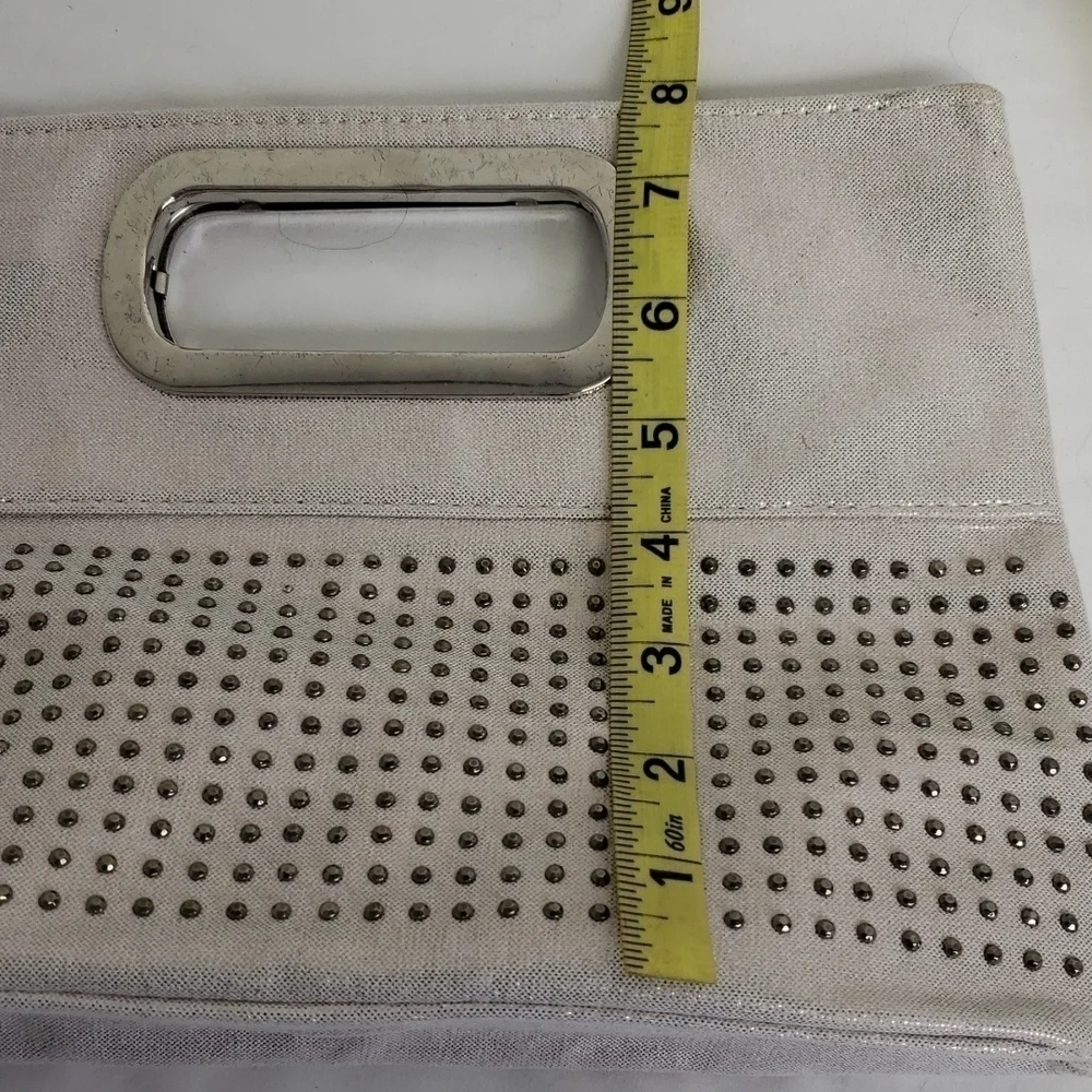 Metalic Silver Studded Evening Clutch Handbag 8x10 Magnetic Cose VGUC